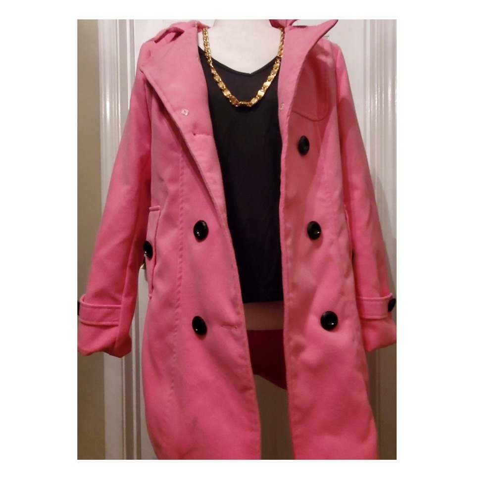 RVHSWDS Pink Double Breasted Pea Coat Faux Fur Collar Youth 3XL Fits Women Small
